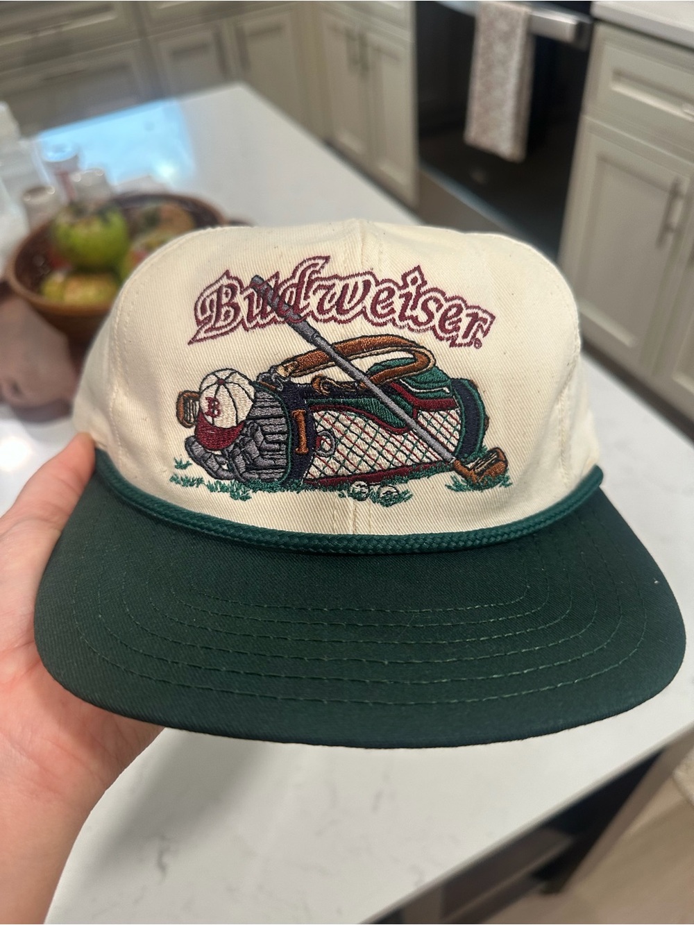 Vintage Budweiser Cream Snapback with Embroidered Golf Art